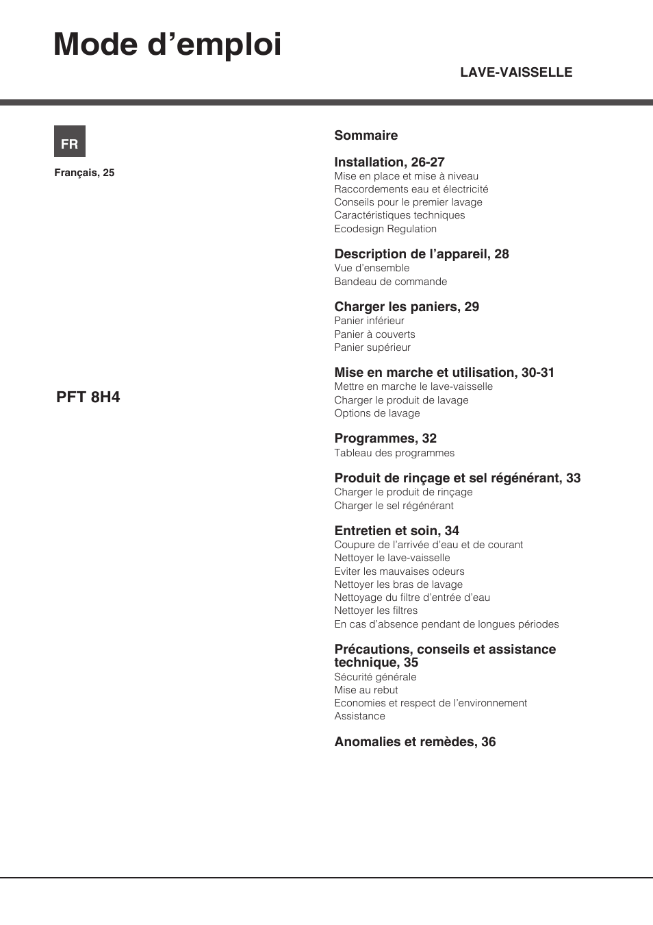 Pft 8h4_fr, Mode d’emploi | Hotpoint Ariston PFT 8H4X.R User Manual | Page 25 / 84