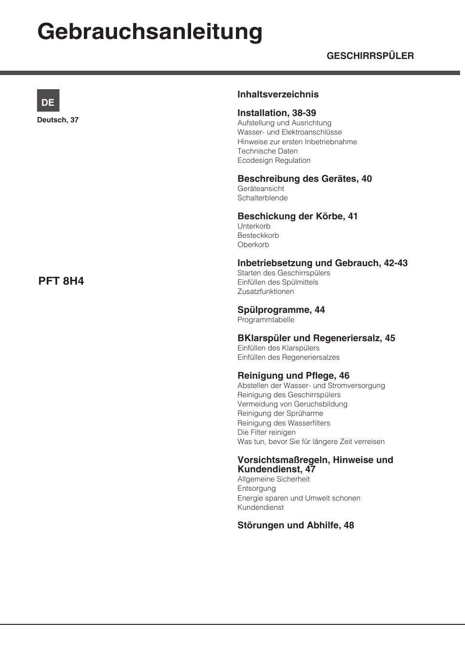 Pft 8h4_de, Gebrauchsanleitung | Hotpoint Ariston PFT 8H4X.R User Manual | Page 37 / 84