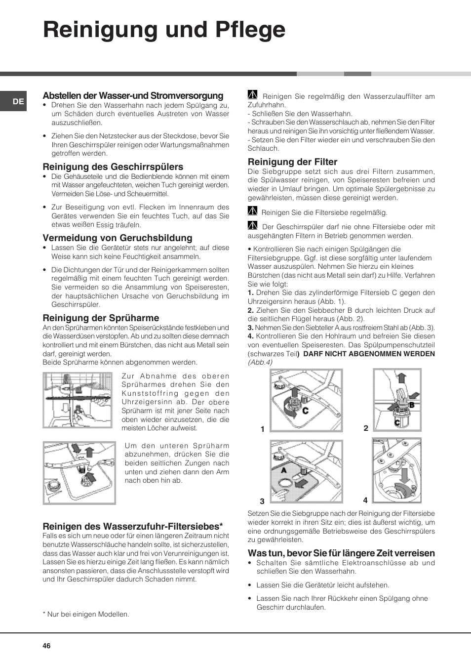 Reinigung und pflege | Hotpoint Ariston PFT 8H4X.R User Manual | Page 46 / 84