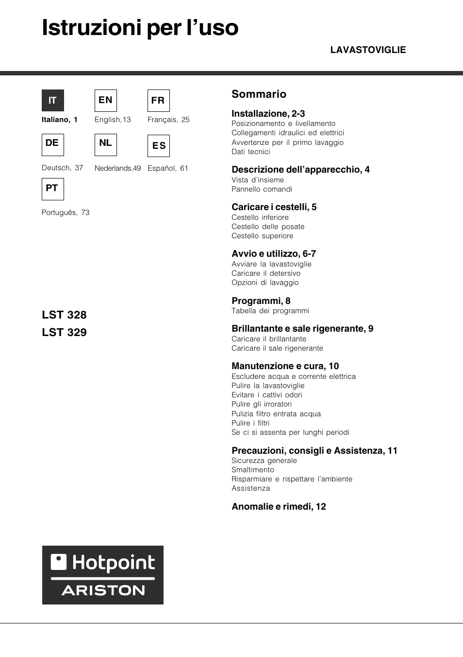 Hotpoint Ariston LST 328 User Manual | 84 pages