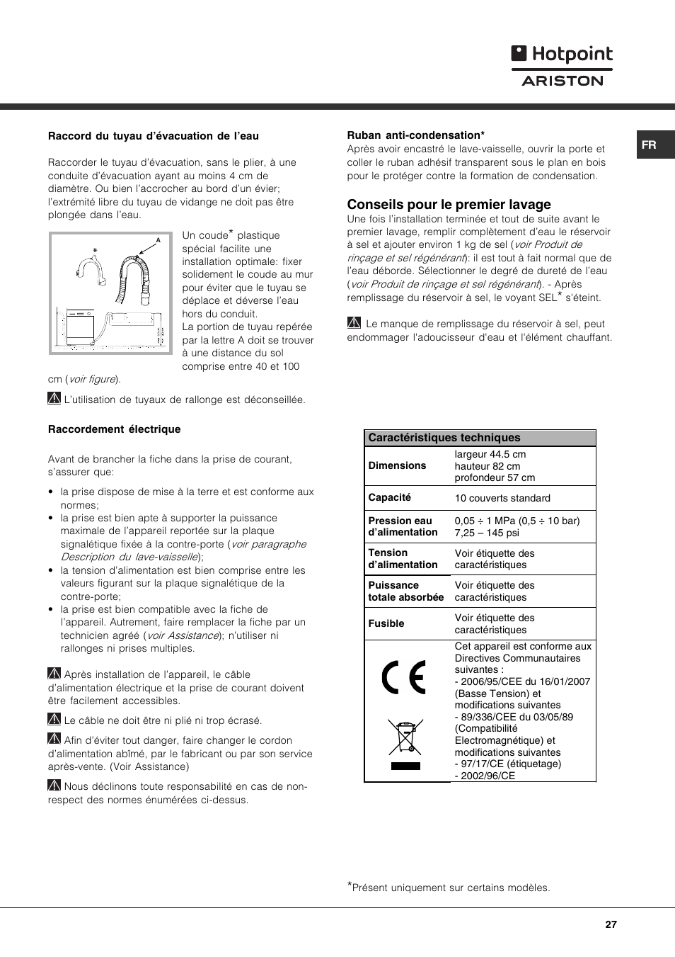 Conseils pour le premier lavage | Hotpoint Ariston LST 328 User Manual | Page 27 / 84