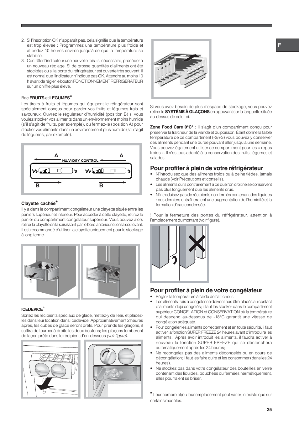 Pour profiter à plein de votre réfrigérateur, Pour profiter à plein de votre congélateur | Hotpoint Ariston Combinado E4DY AA X C User Manual | Page 25 / 52