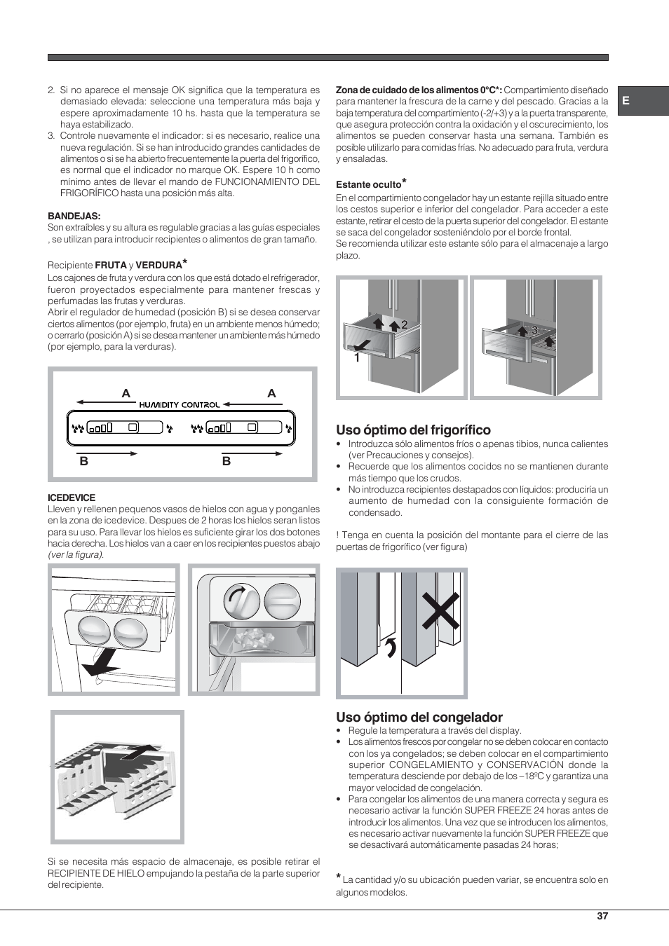 Uso óptimo del frigorífico, Uso óptimo del congelador | Hotpoint Ariston Combinado E4DY AA X C User Manual | Page 37 / 52