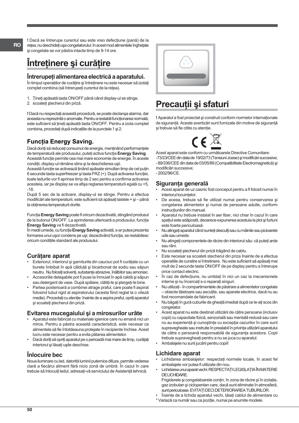 Hotpoint Ariston Combinado E4DY AA X C User Manual | Page 50 / 52