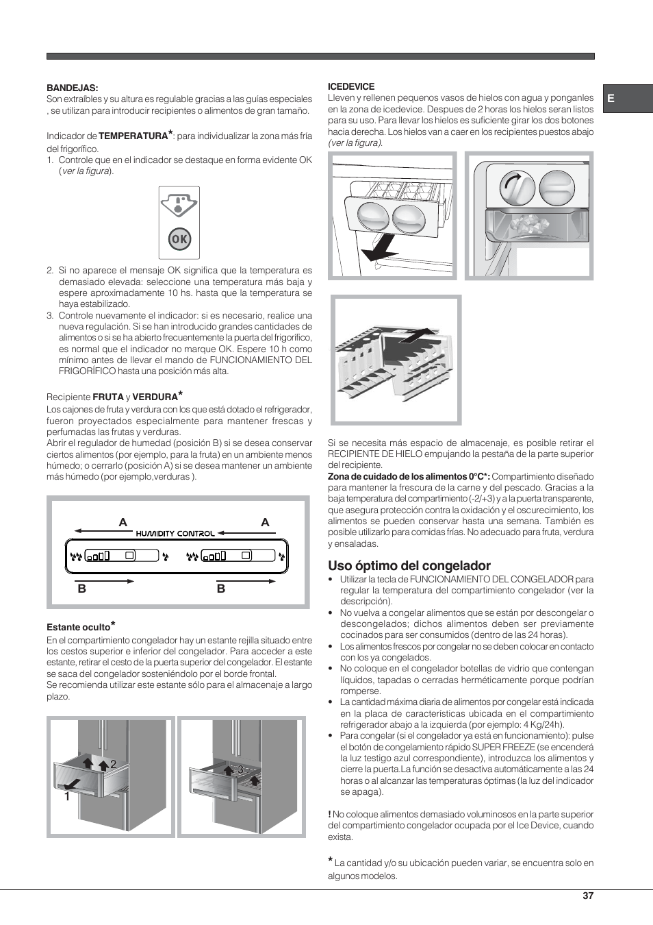 Uso óptimo del congelador | Hotpoint Ariston E4D xx xx User Manual | Page 37 / 52