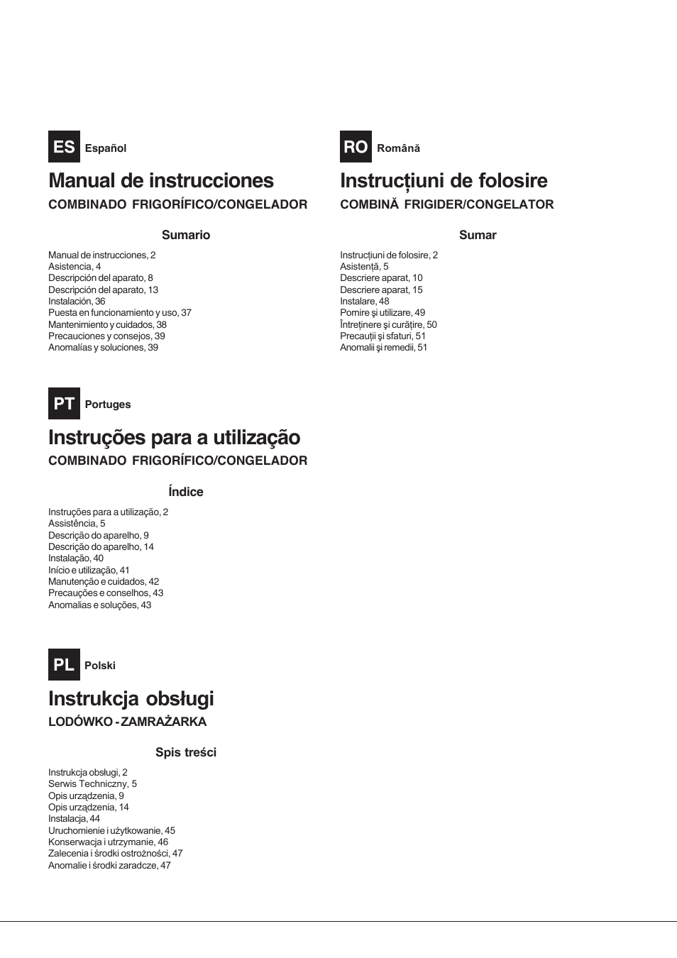 Manual de instrucciones, Instruções para a utilização | Hotpoint Ariston E3D AA X User Manual | Page 2 / 52