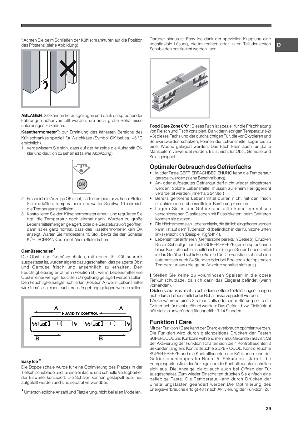 Optimaler gebrauch des gefrierfachs, Funktion i care | Hotpoint Ariston E3D AA X User Manual | Page 29 / 52