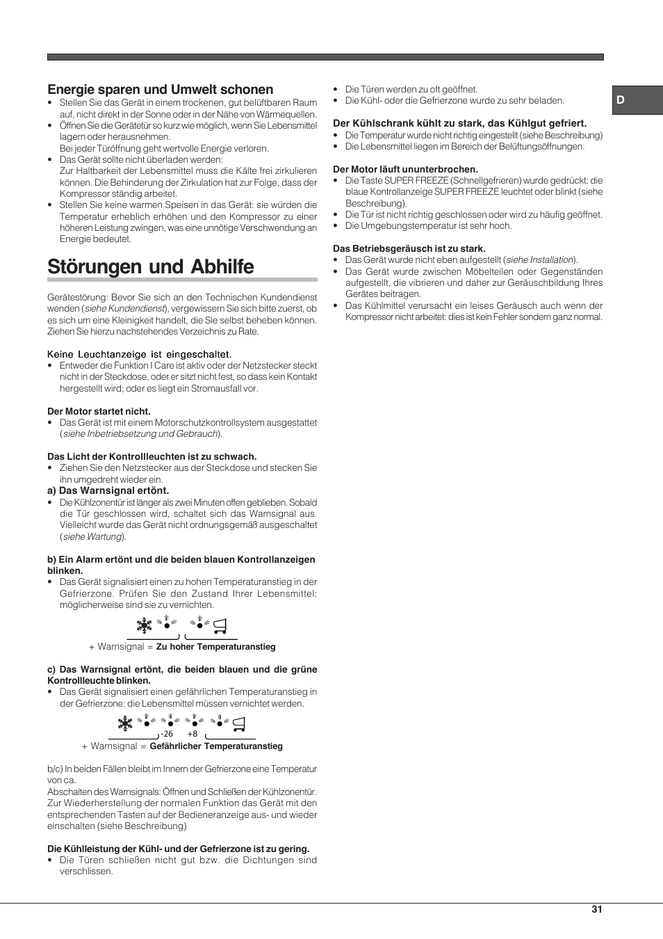 Störungen und abhilfe, Energie sparen und umwelt schonen | Hotpoint Ariston E3D AA X User Manual | Page 31 / 52