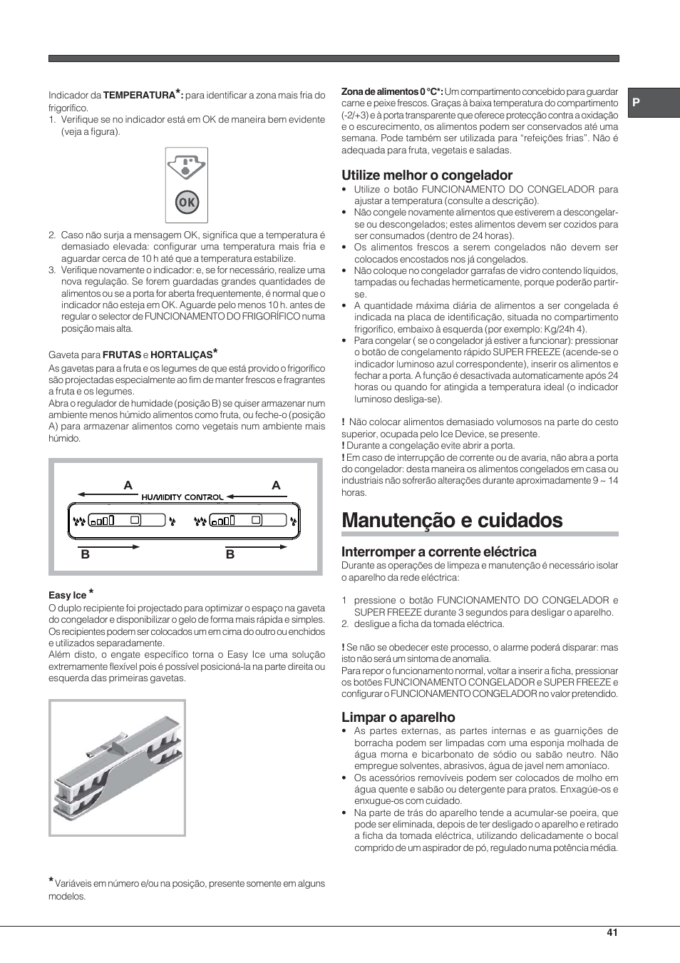 Manutenção e cuidados, Utilize melhor o congelador, Interromper a corrente eléctrica | Limpar o aparelho | Hotpoint Ariston E3D AA X User Manual | Page 41 / 52