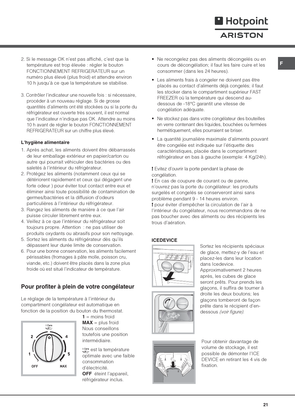 Pour profiter à plein de votre congélateur | Hotpoint Ariston Doble puerta NMTM 1921 FWB-HA User Manual | Page 21 / 32