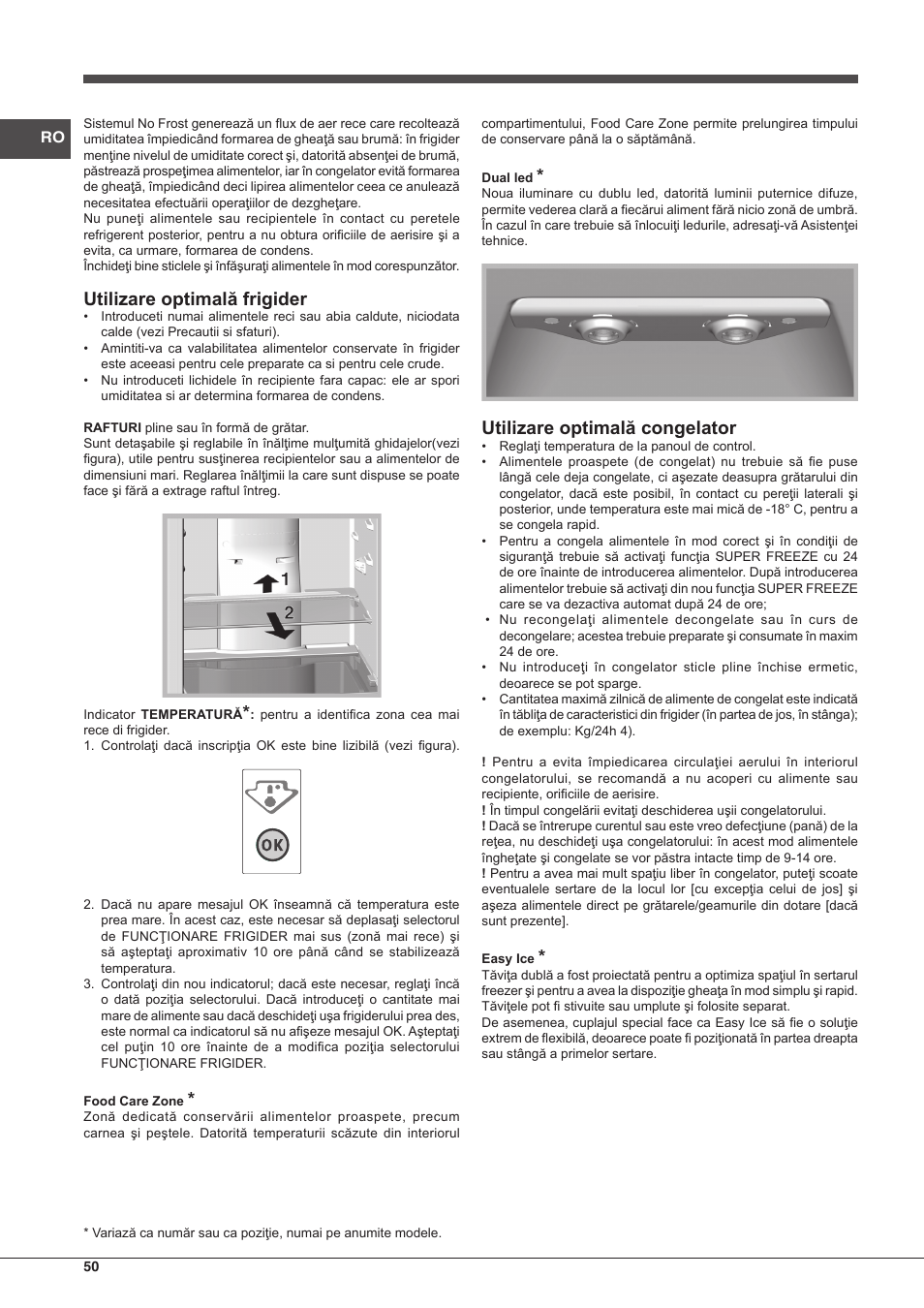 Utilizare optimală frigider, Utilizare optimală congelator | Hotpoint Ariston Combinado EBQH 20223 F User Manual | Page 50 / 52