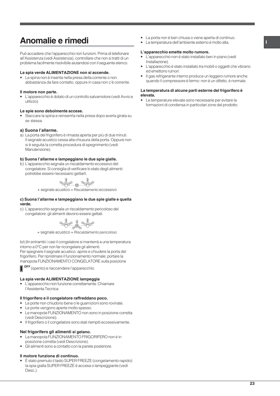 Anomalie e rimedi | Hotpoint Ariston Combinado EBL 20311 V User Manual | Page 23 / 64