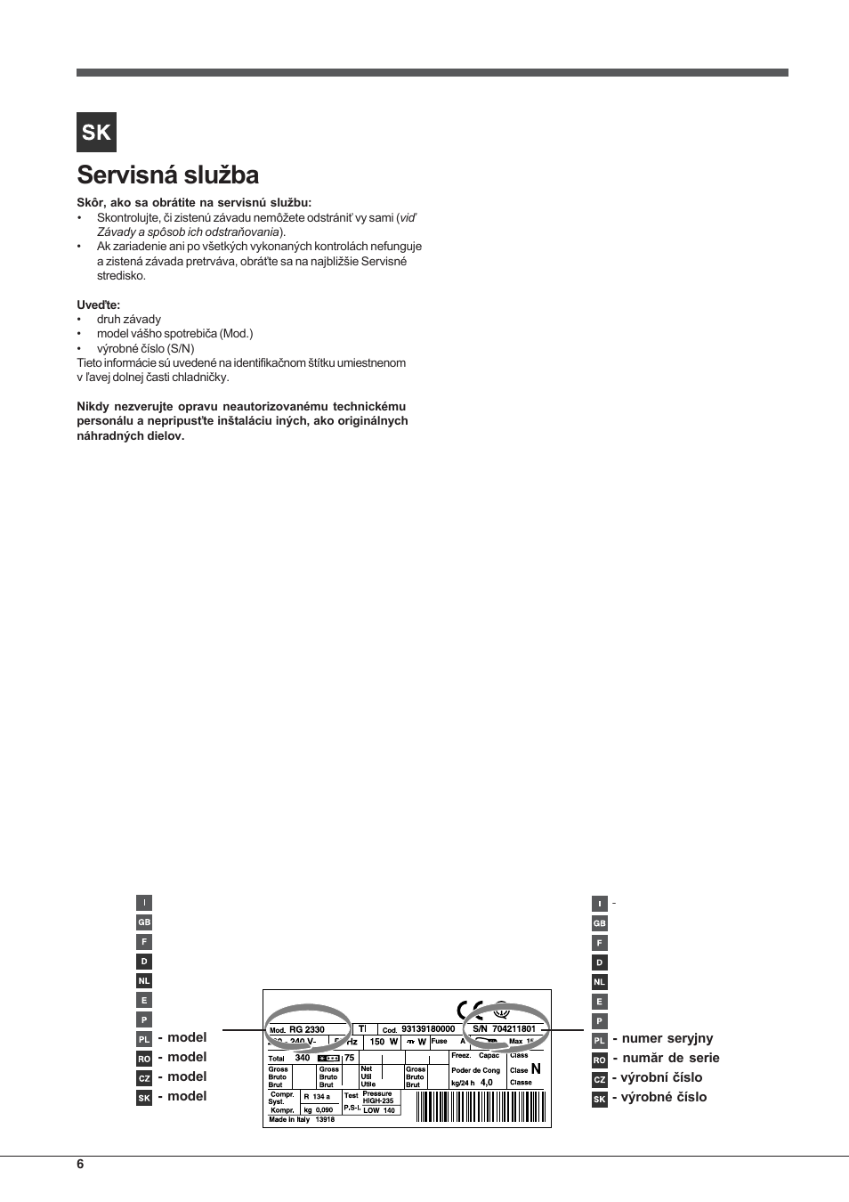 Hotpoint Ariston Combinado EBL 20311 V User Manual | Page 6 / 64