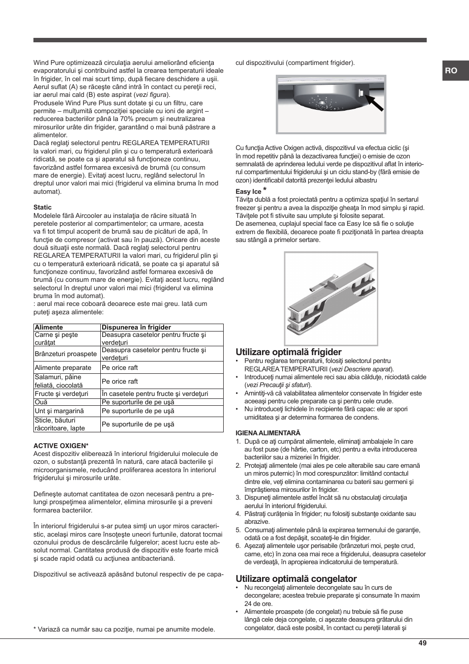 Utilizare optimală frigider, Utilizare optimală congelator | Hotpoint Ariston Combinado EBMH 18211 V O3 User Manual | Page 49 / 64