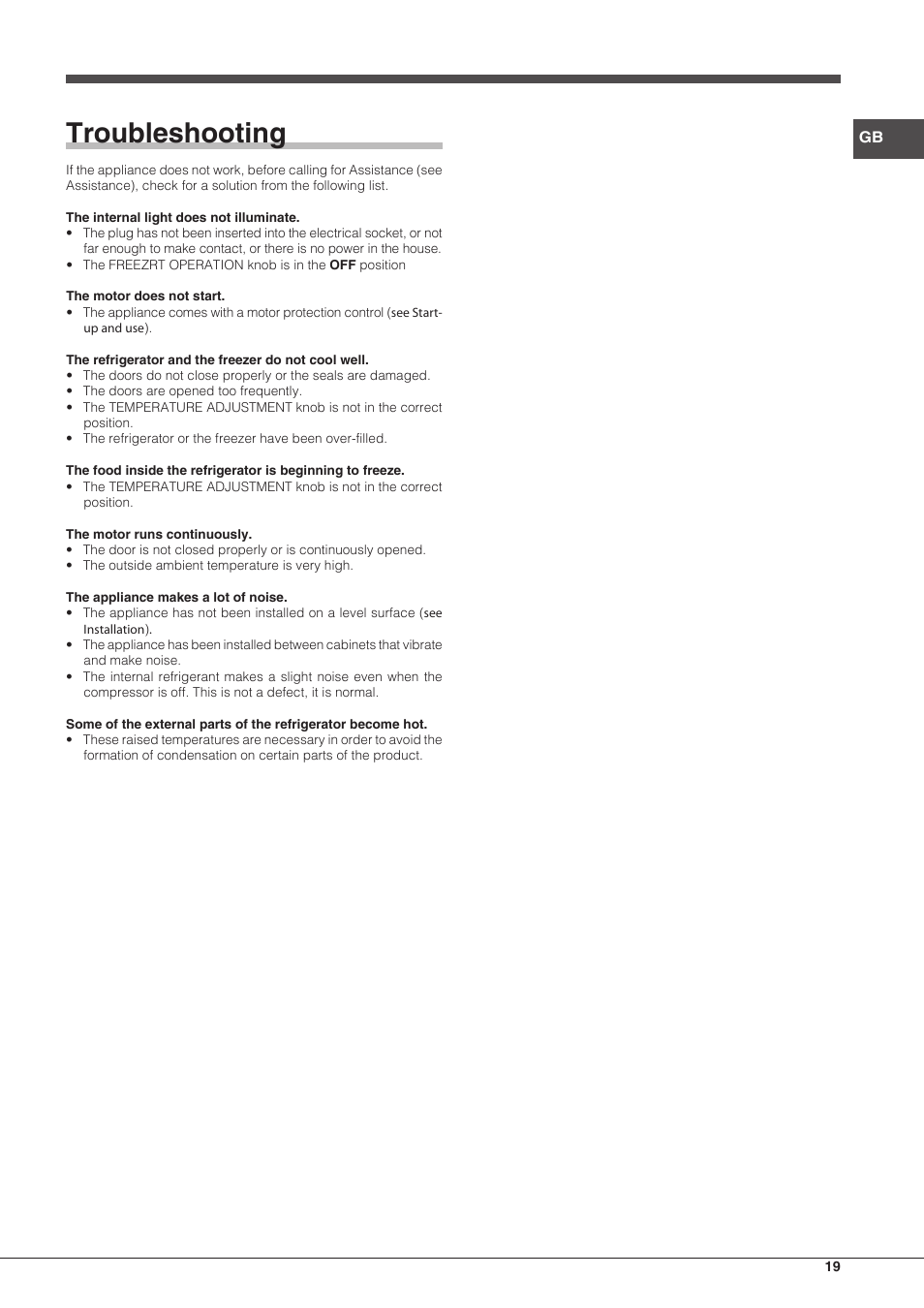 Troubleshooting | Hotpoint Ariston Combinado EBM 18210 F User Manual | Page 19 / 48