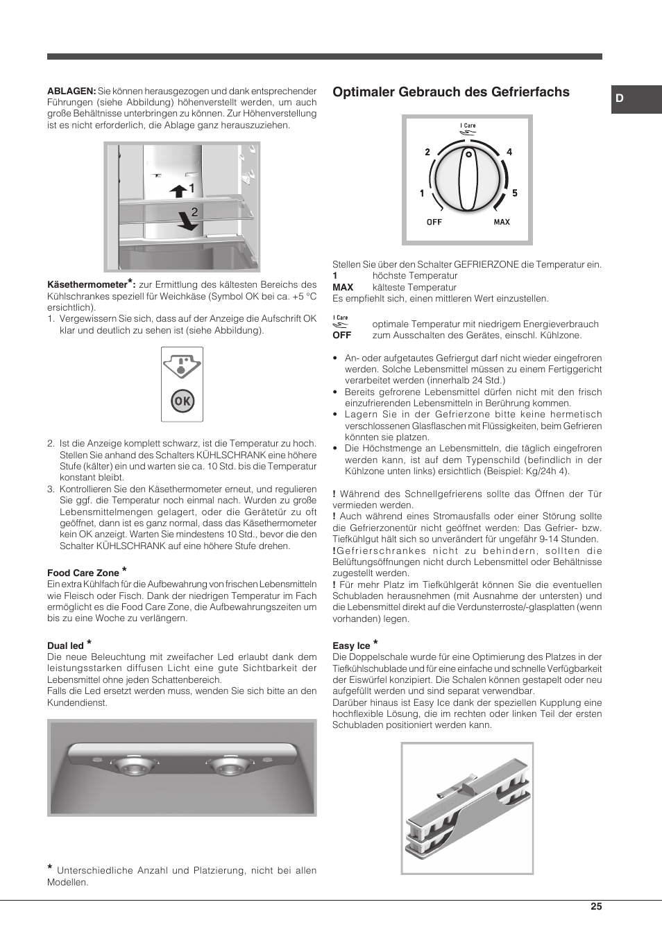 Optimaler gebrauch des gefrierfachs | Hotpoint Ariston Combinado EBM 18210 F User Manual | Page 25 / 48