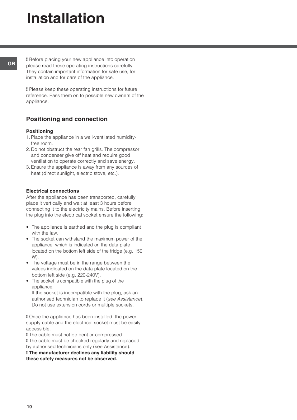 Installation | Hotpoint Ariston Bajo encimera BTS 1622-HA User Manual | Page 10 / 48