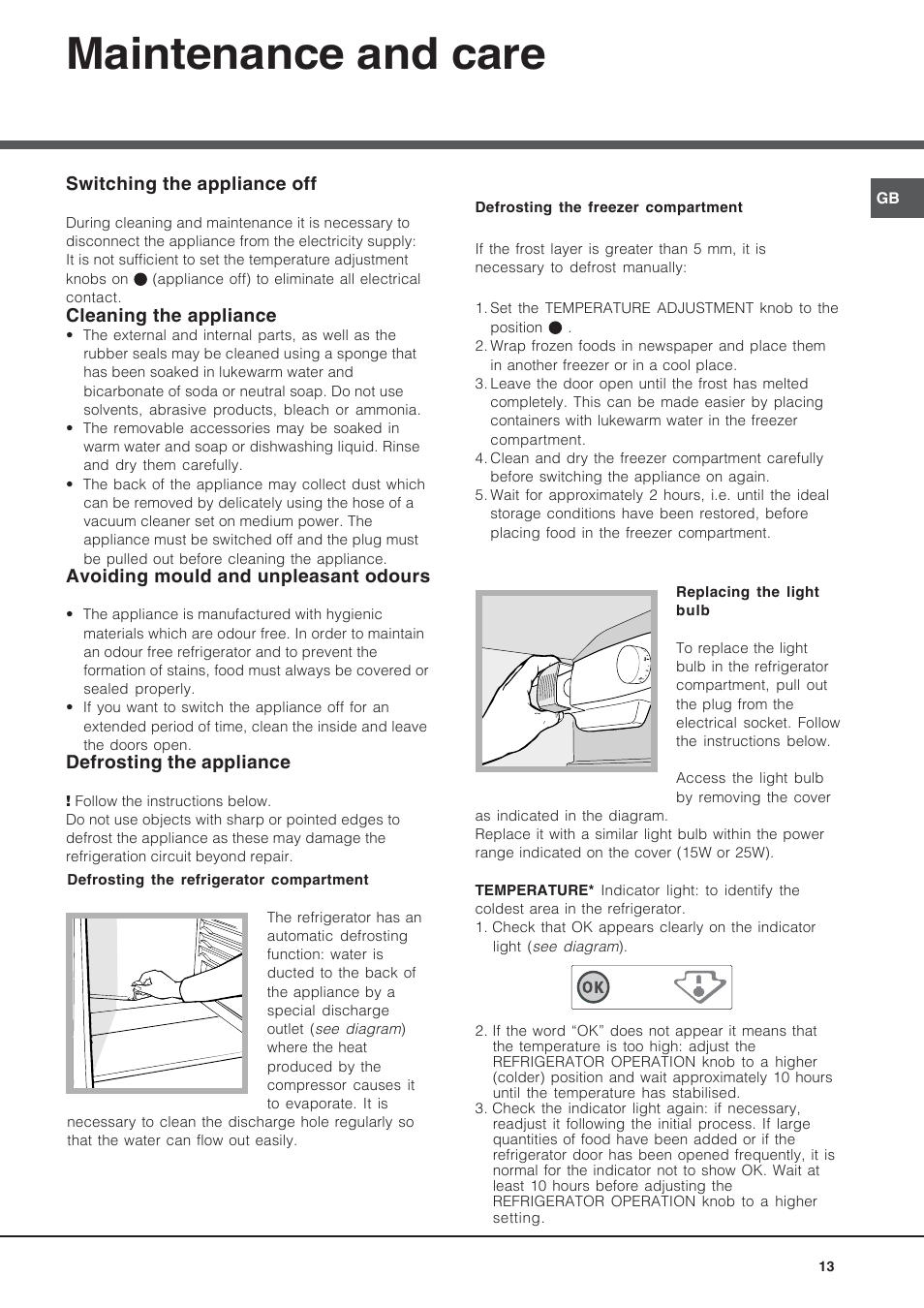 Maintenance and care | Hotpoint Ariston Bajo encimera BTSZ 1632-HA User Manual | Page 13 / 72