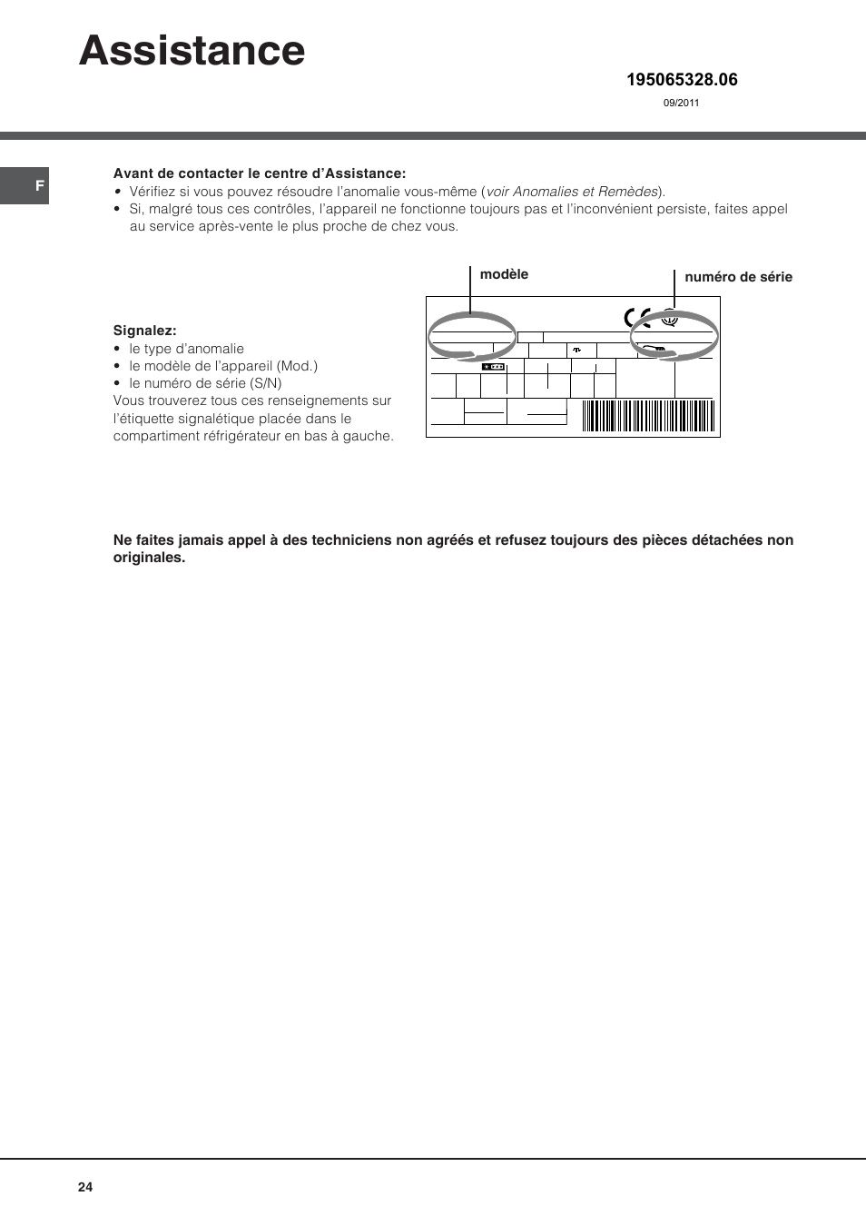 Assistance, Modèle numéro de série | Hotpoint Ariston Bajo encimera BTSZ 1632-HA User Manual | Page 24 / 72