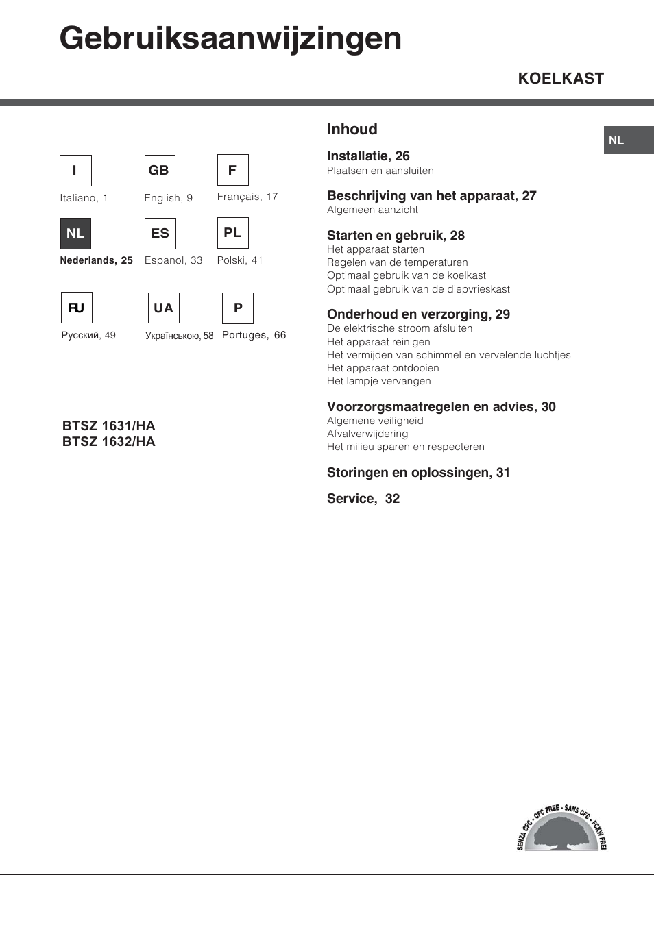 65328nl, Gebruiksaanwijzingen, Koelkast inhoud | Hotpoint Ariston Bajo encimera BTSZ 1632-HA User Manual | Page 25 / 72