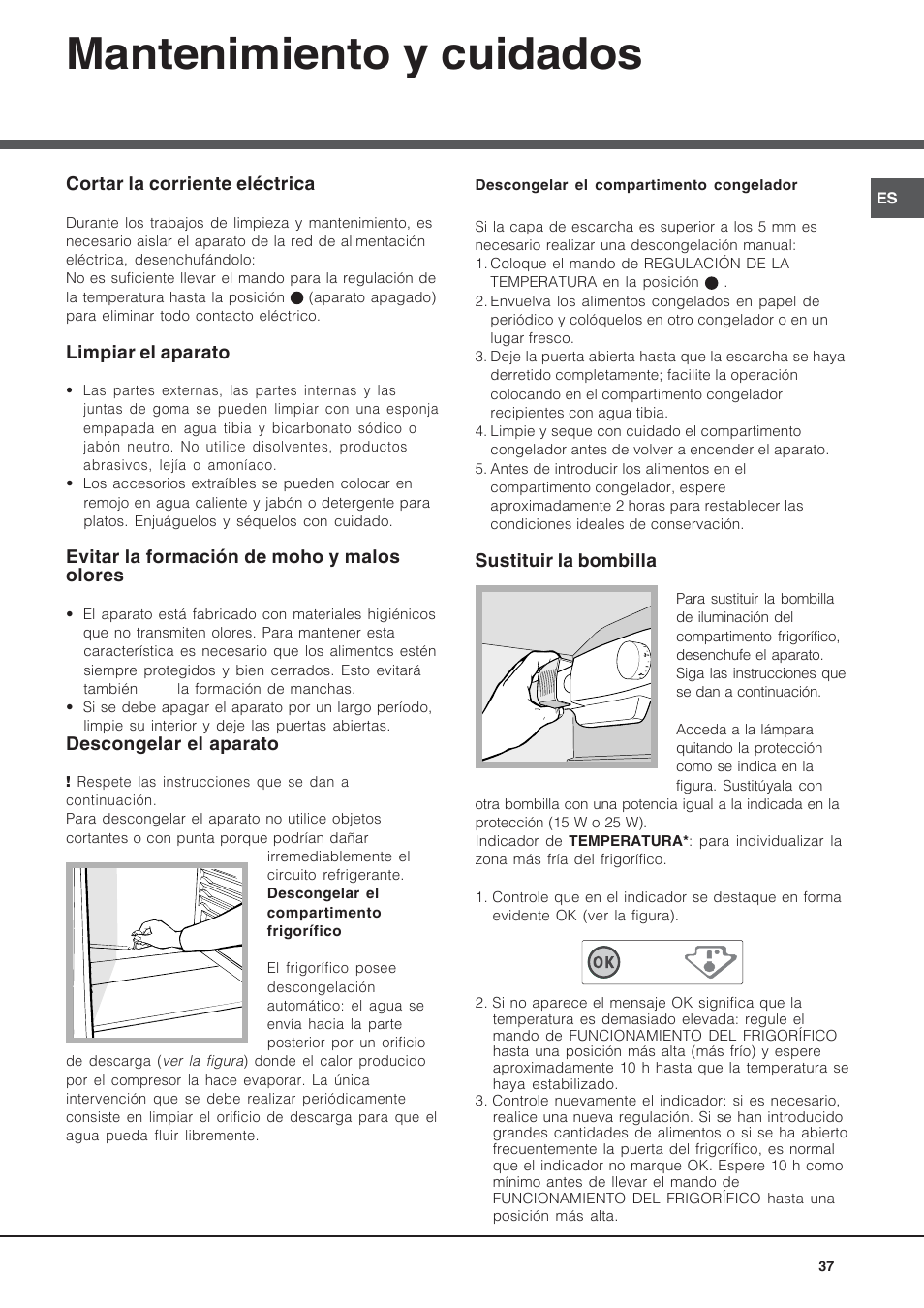Mantenimiento y cuidados | Hotpoint Ariston Bajo encimera BTSZ 1632-HA User Manual | Page 37 / 72