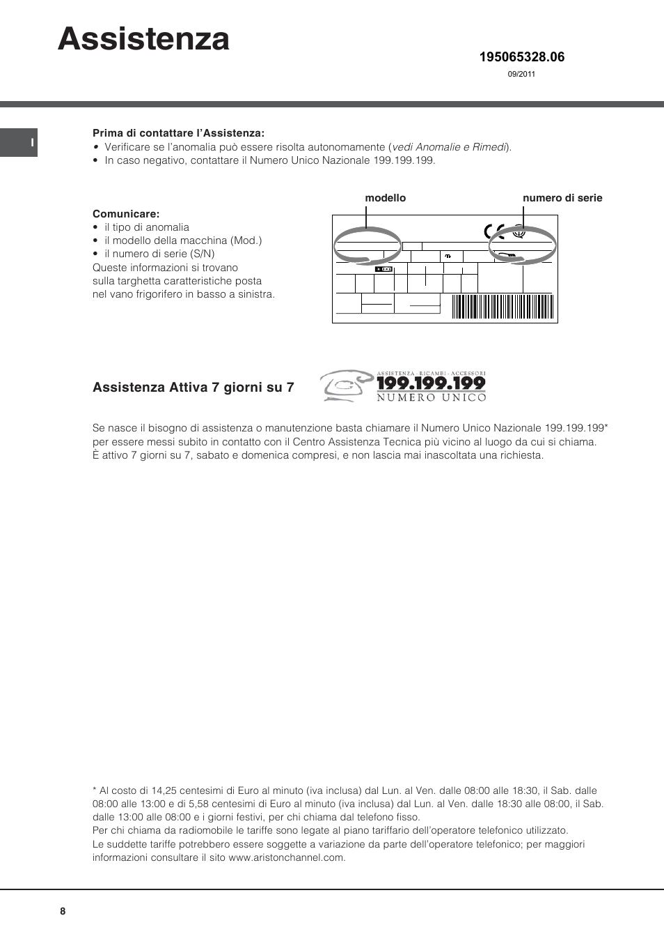Assistenza, Assistenza attiva 7 giorni su 7, Modello numero di serie | Hotpoint Ariston Bajo encimera BTSZ 1632-HA User Manual | Page 8 / 72