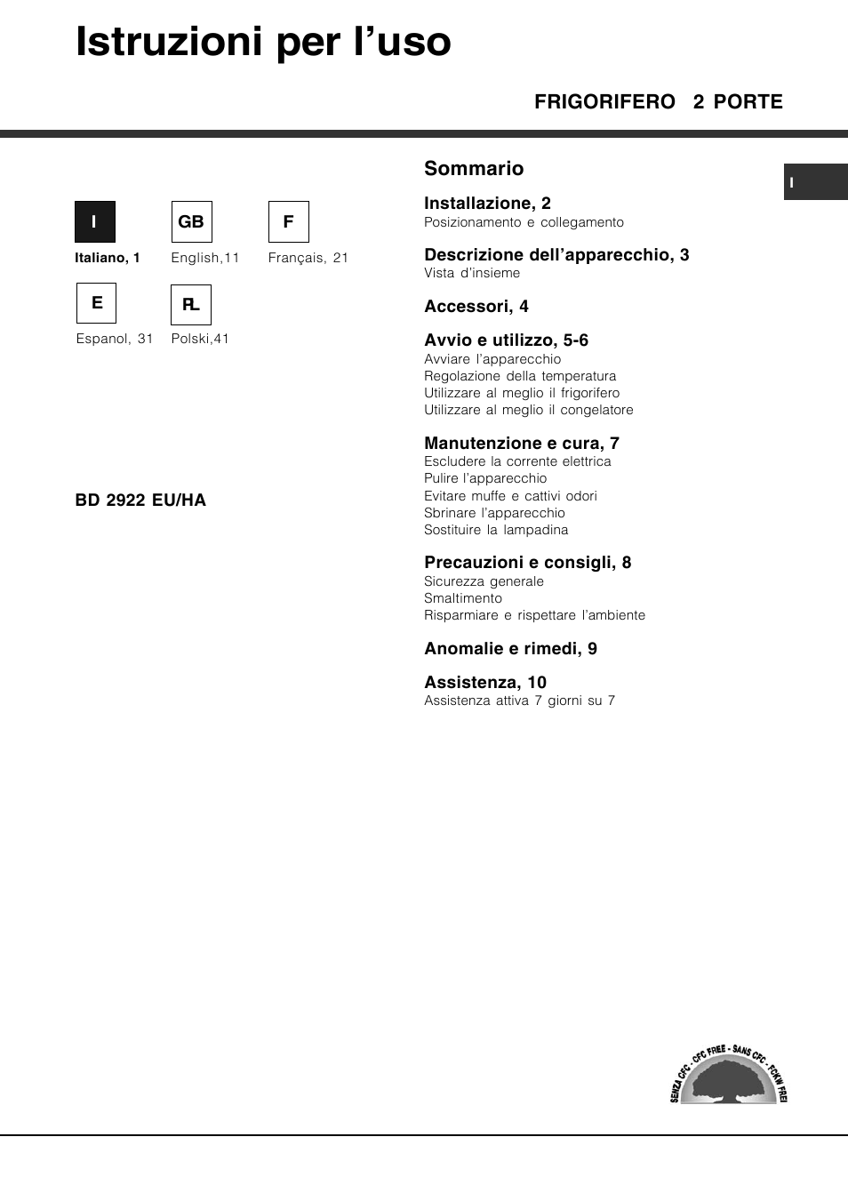 Hotpoint Ariston Doble puerta BD 2922 EU-HA User Manual | 52 pages