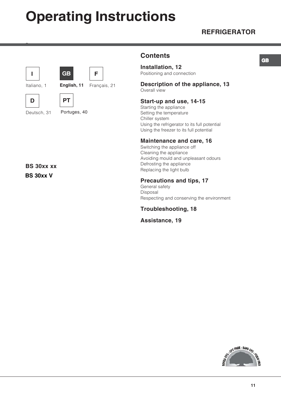 Hotpoint Ariston BS 30 series User Manual | Page 11 / 48