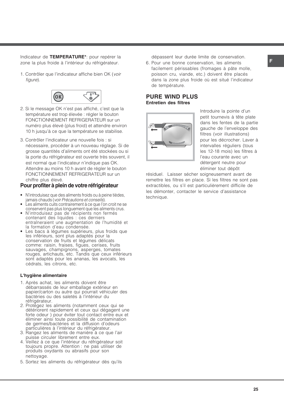 Pour profiter à plein de votre réfrigérateur, Pure wind plus | Hotpoint Ariston BS 30 series User Manual | Page 25 / 48