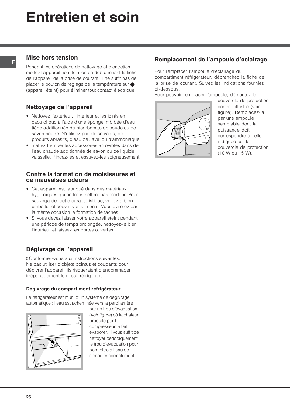 Entretien et soin | Hotpoint Ariston BS 30 series User Manual | Page 26 / 48