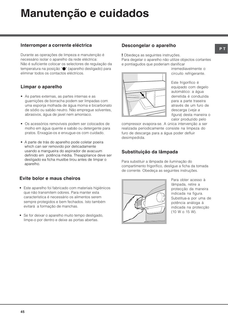 Manutenção e cuidados | Hotpoint Ariston BS 30 series User Manual | Page 45 / 48