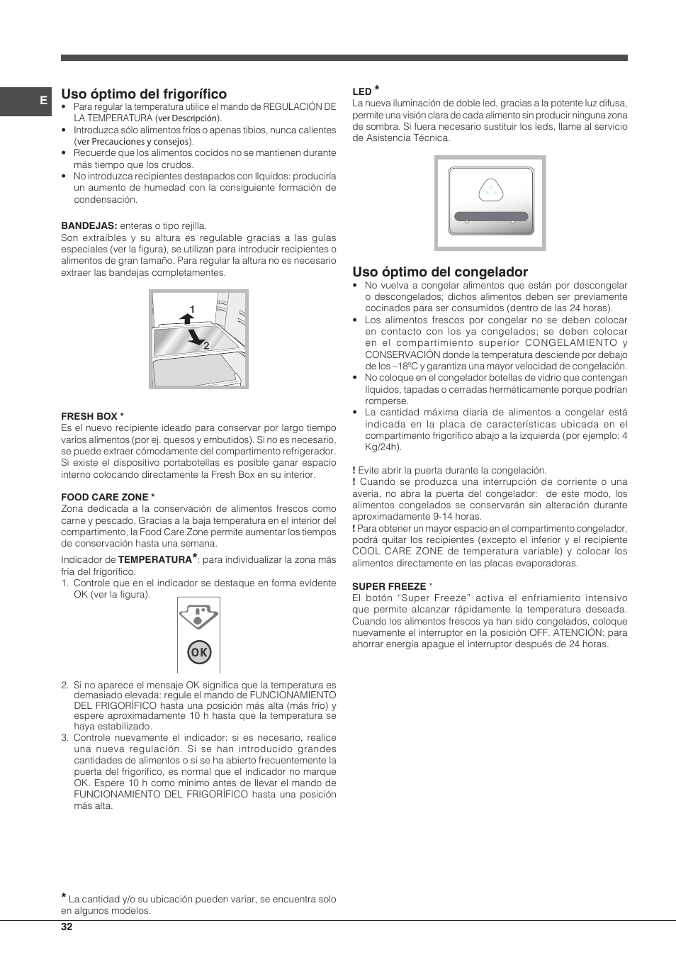 Uso óptimo del frigorífico, Uso óptimo del congelador | Hotpoint Ariston Combinado BCB 33 AA User Manual | Page 32 / 48