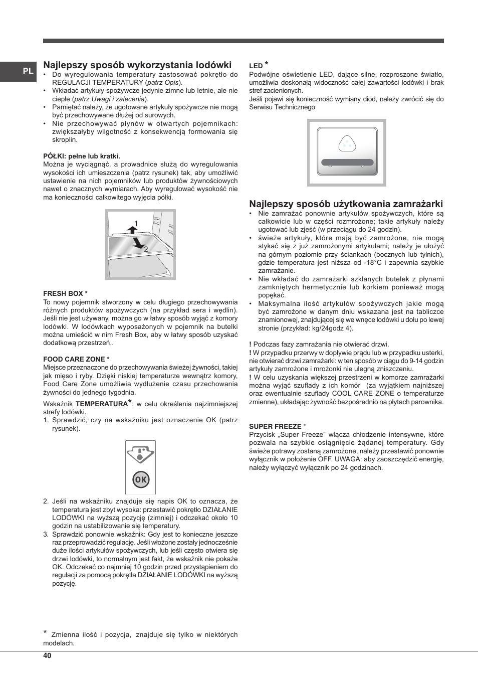 Najlepszy sposób wykorzystania lodówki, Najlepszy sposób użytkowania zamrażarki | Hotpoint Ariston Combinado BCB 33 AA User Manual | Page 40 / 48