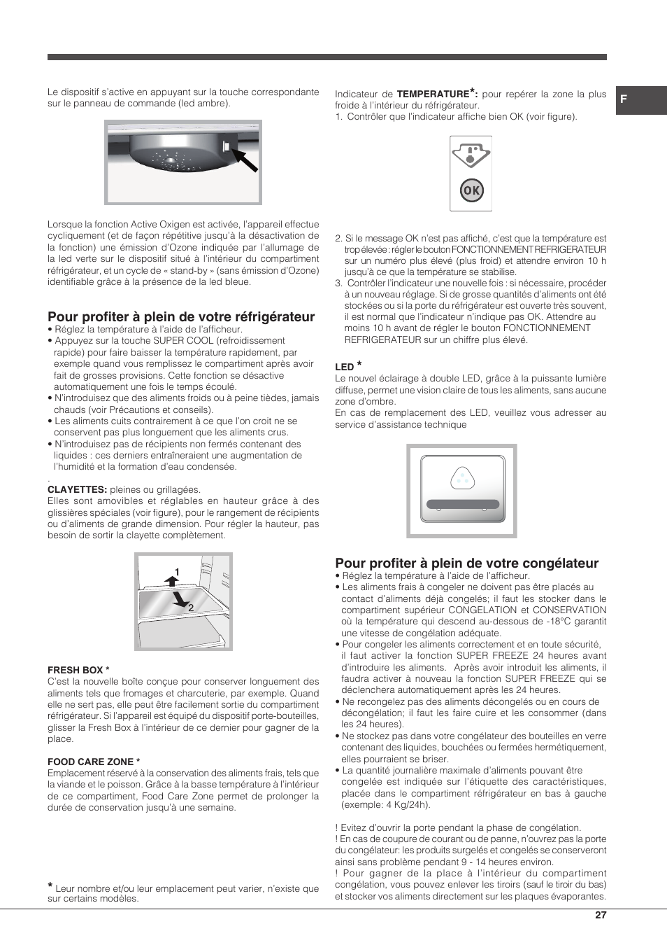 Pour profiter à plein de votre réfrigérateur, Pour profiter à plein de votre congélateur | Hotpoint Ariston BCB 3xx AA E xx User Manual | Page 27 / 56