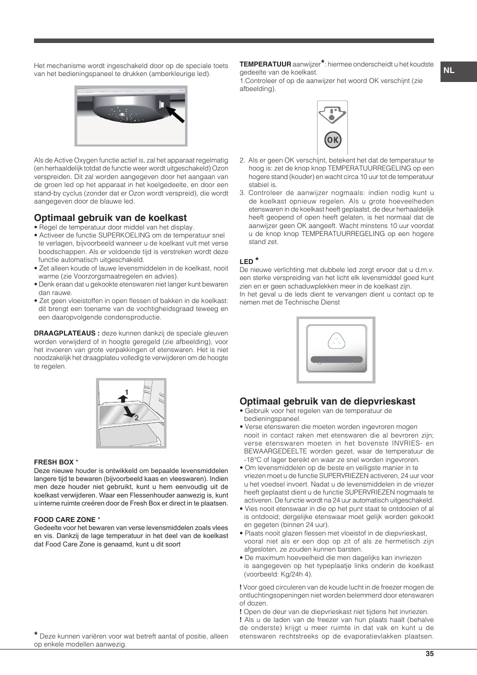 Optimaal gebruik van de koelkast, Optimaal gebruik van de diepvrieskast | Hotpoint Ariston BCB 3xx AA E xx User Manual | Page 35 / 56