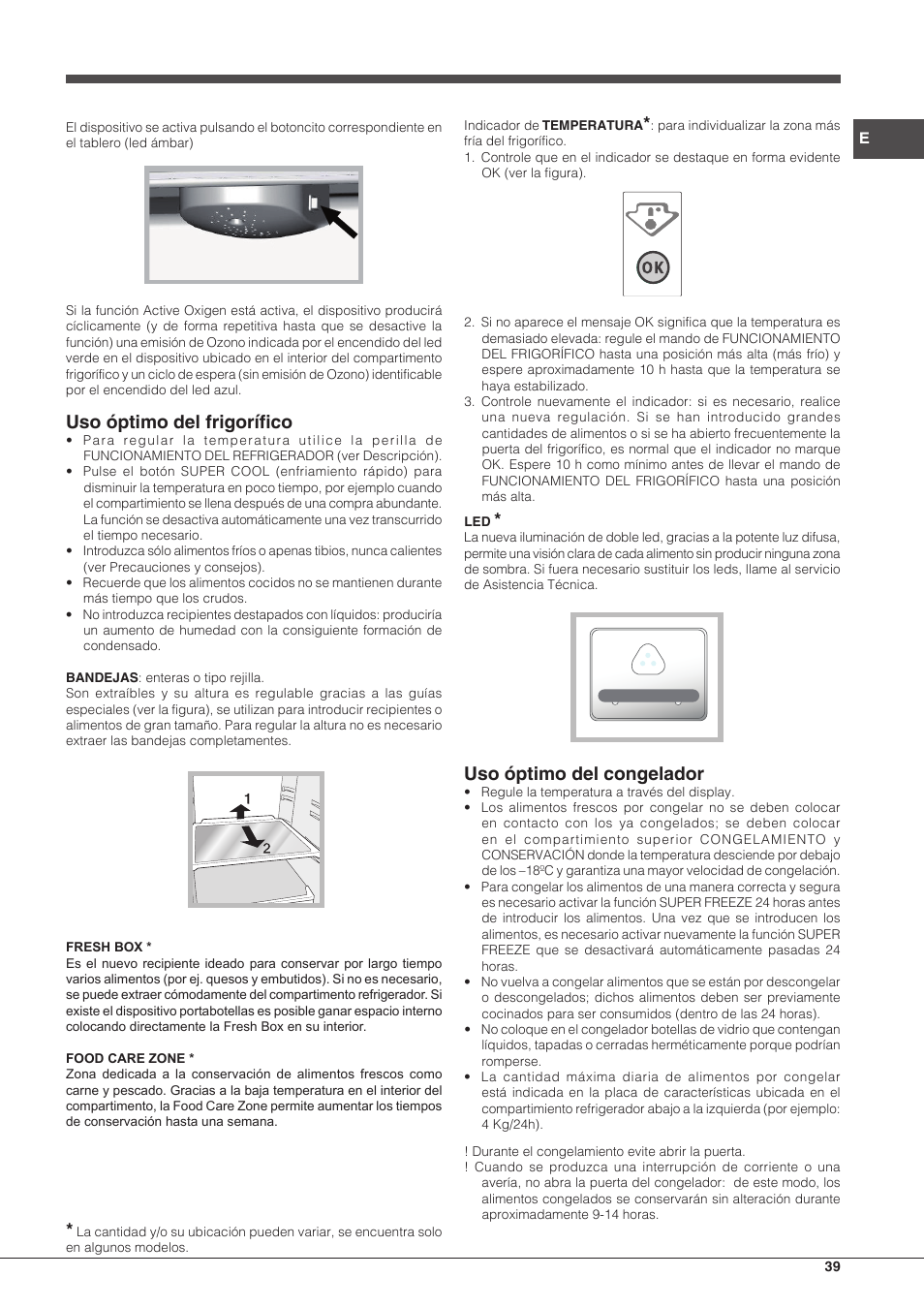 Uso óptimo del frigorífico, Uso óptimo del congelador | Hotpoint Ariston BCB 3xx AA E xx User Manual | Page 39 / 56