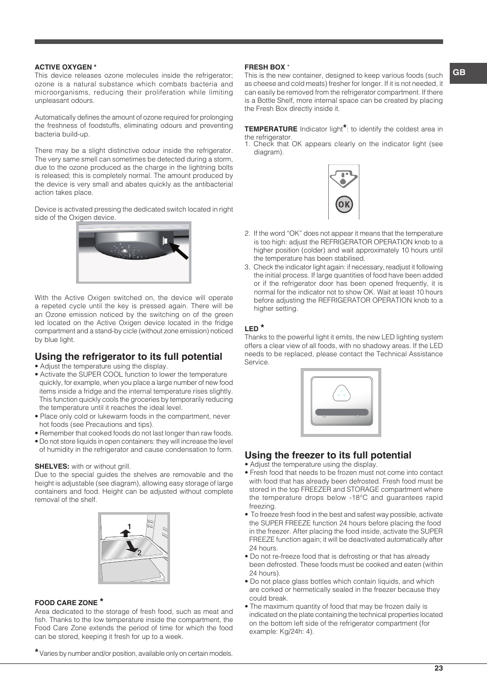 Using the refrigerator to its full potential, Using the freezer to its full potential | Hotpoint Ariston BCB 3xx AA F xx User Manual | Page 23 / 56