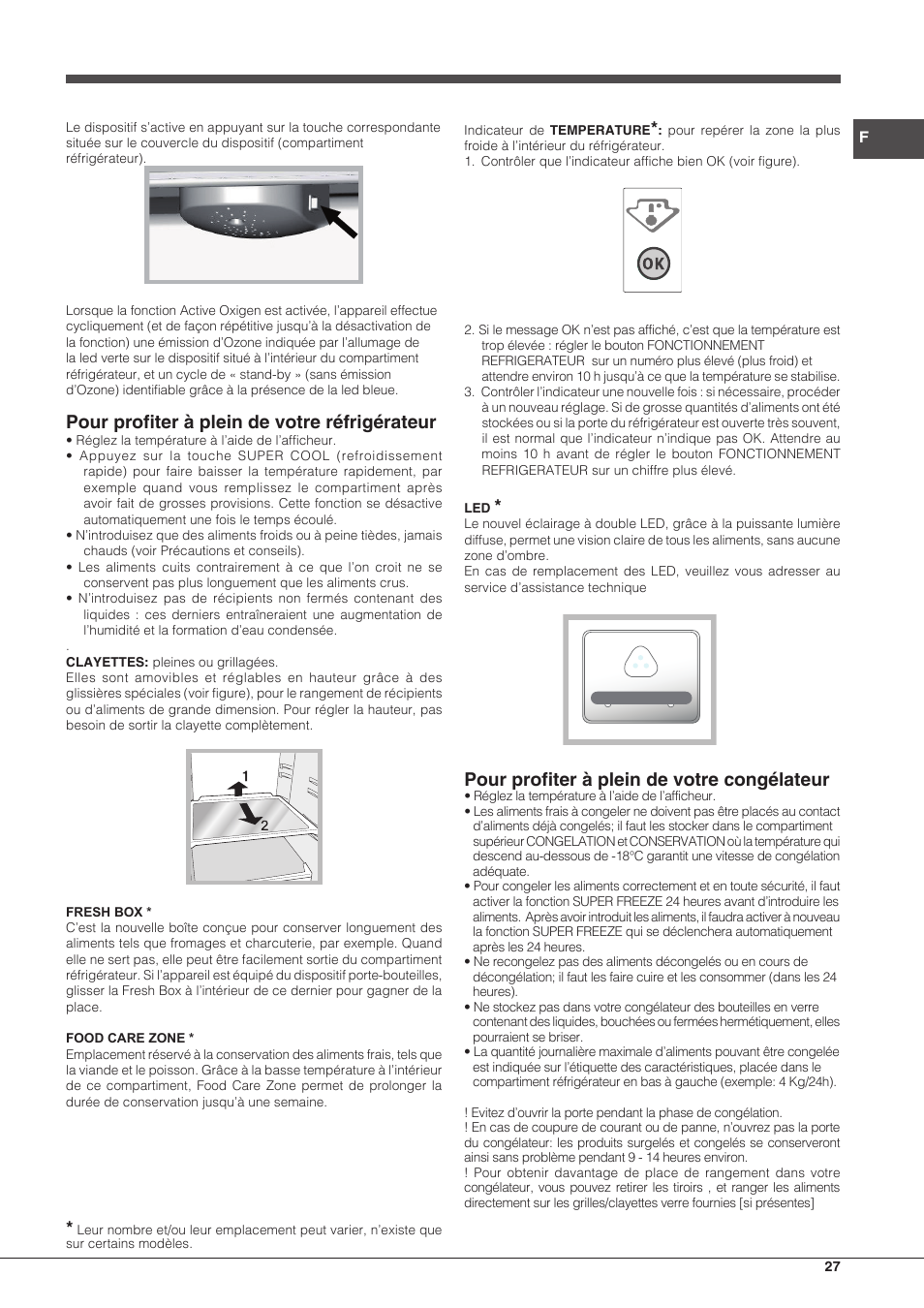Pour profiter à plein de votre réfrigérateur, Pour profiter à plein de votre congélateur | Hotpoint Ariston BCB 3xx AA F xx User Manual | Page 27 / 56