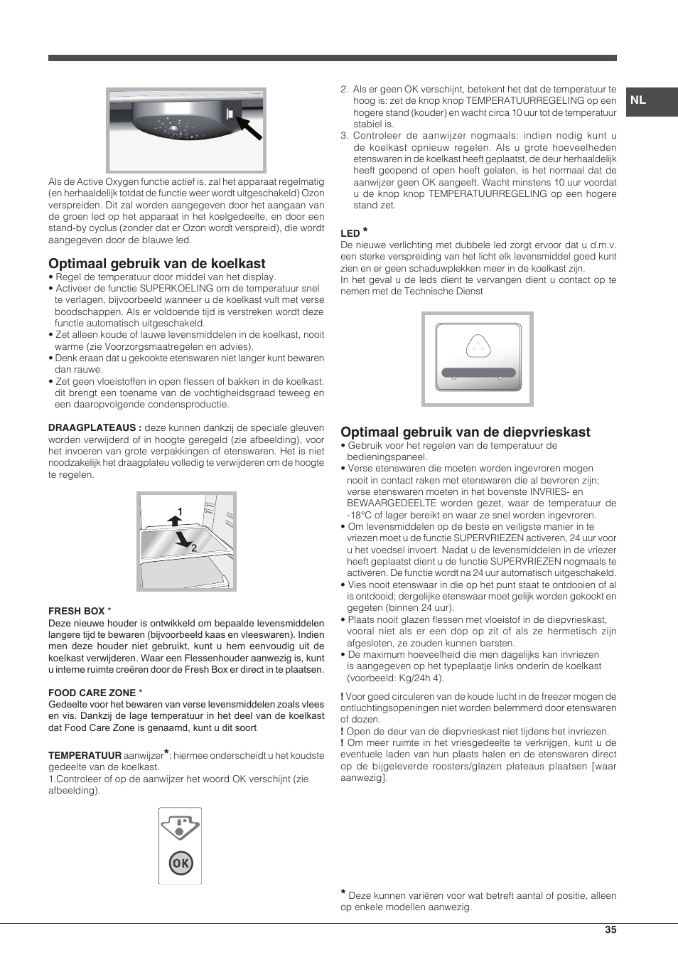 Optimaal gebruik van de koelkast, Optimaal gebruik van de diepvrieskast | Hotpoint Ariston BCB 3xx AA F xx User Manual | Page 35 / 56
