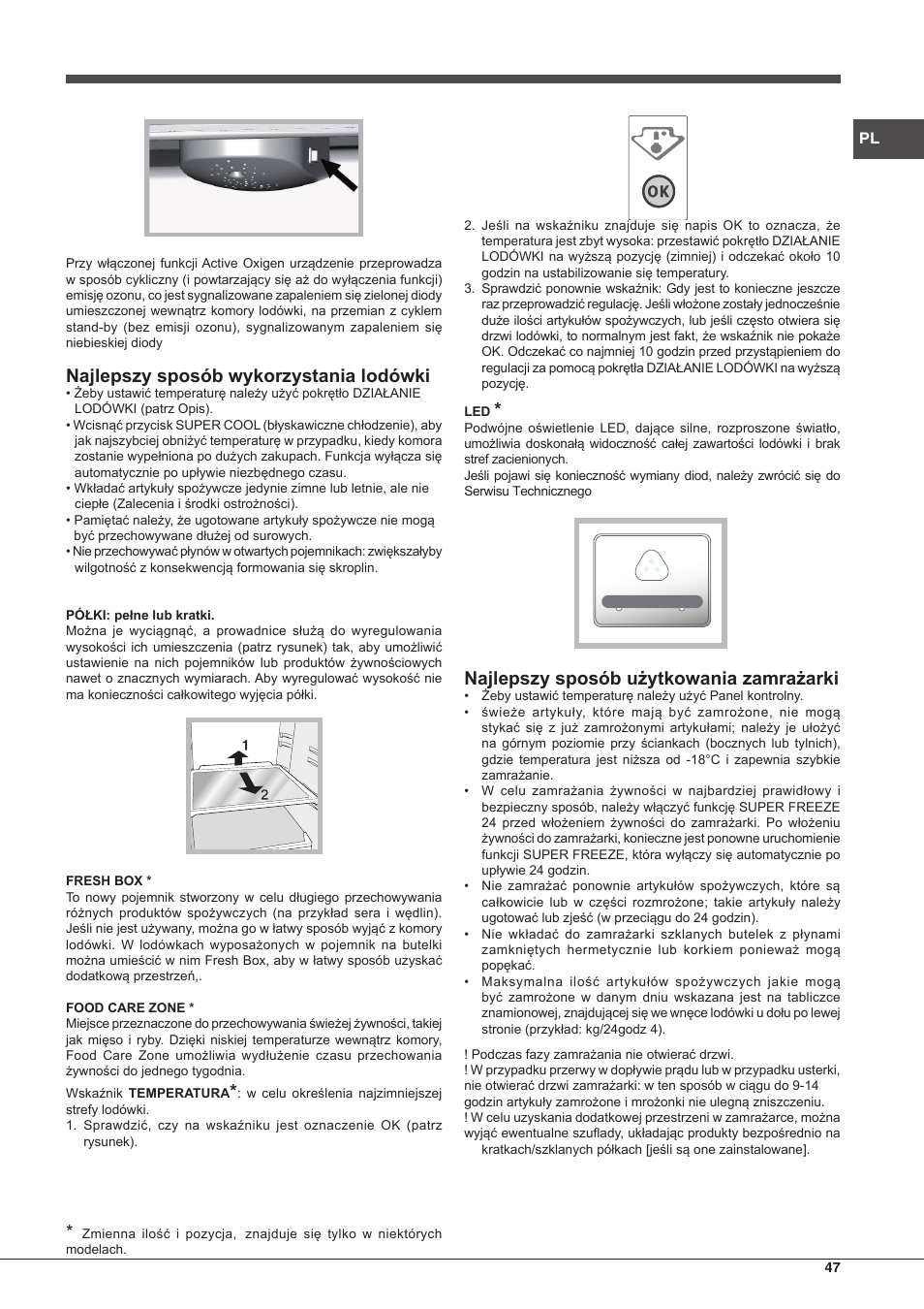 Najlepszy sposób wykorzystania lodówki, Najlepszy sposób użytkowania zamrażarki | Hotpoint Ariston BCB 3xx AA F xx User Manual | Page 47 / 56