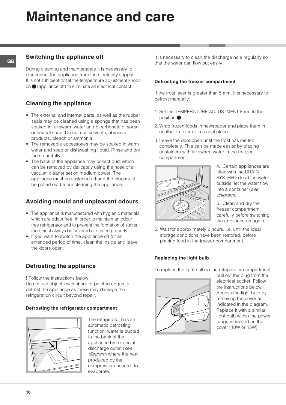 Maintenance and care | Hotpoint Ariston Una puerta BSZ 3032 V User Manual | Page 16 / 40