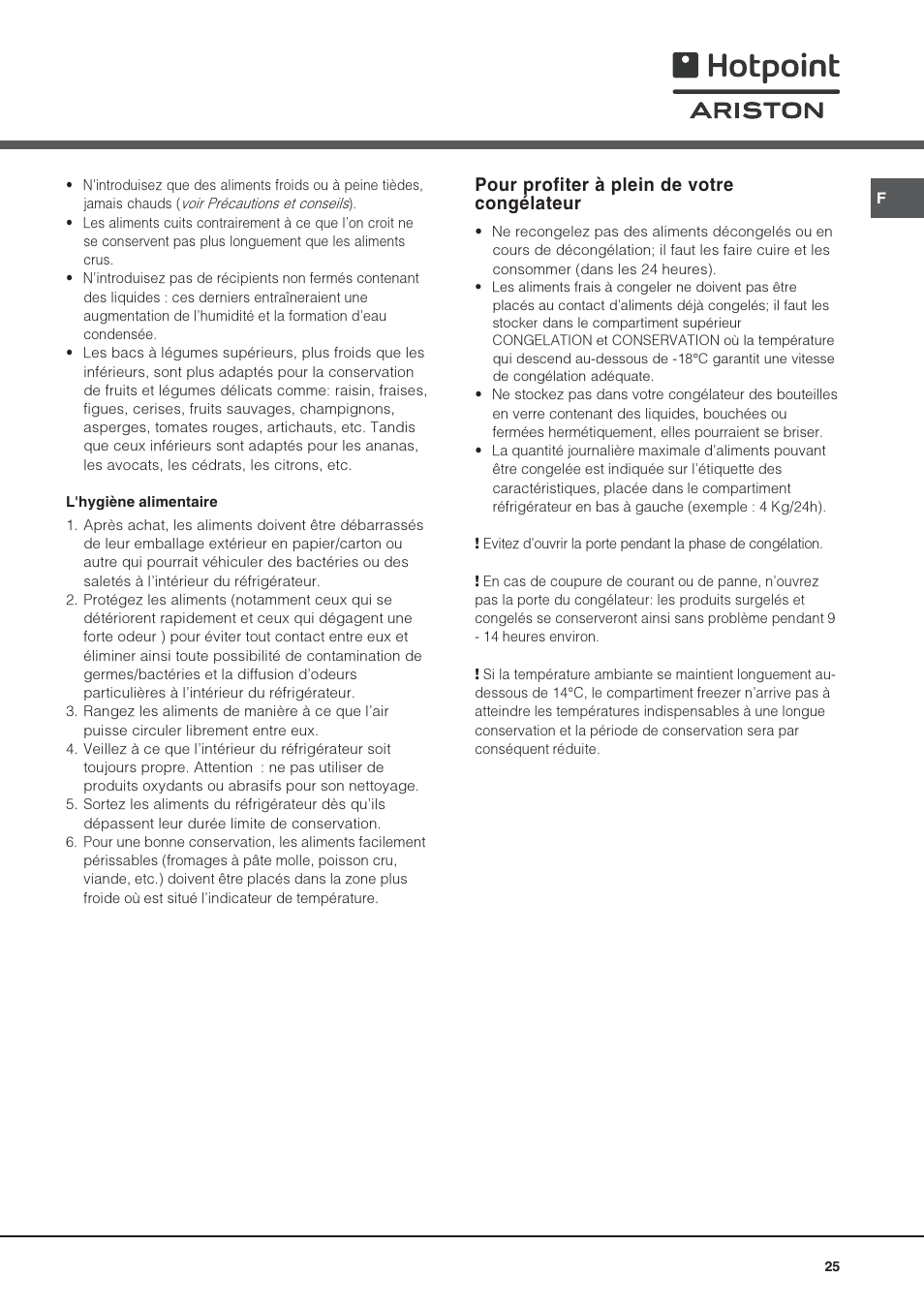 Pour profiter à plein de votre congélateur | Hotpoint Ariston Una puerta BSZ 3032 V User Manual | Page 25 / 40