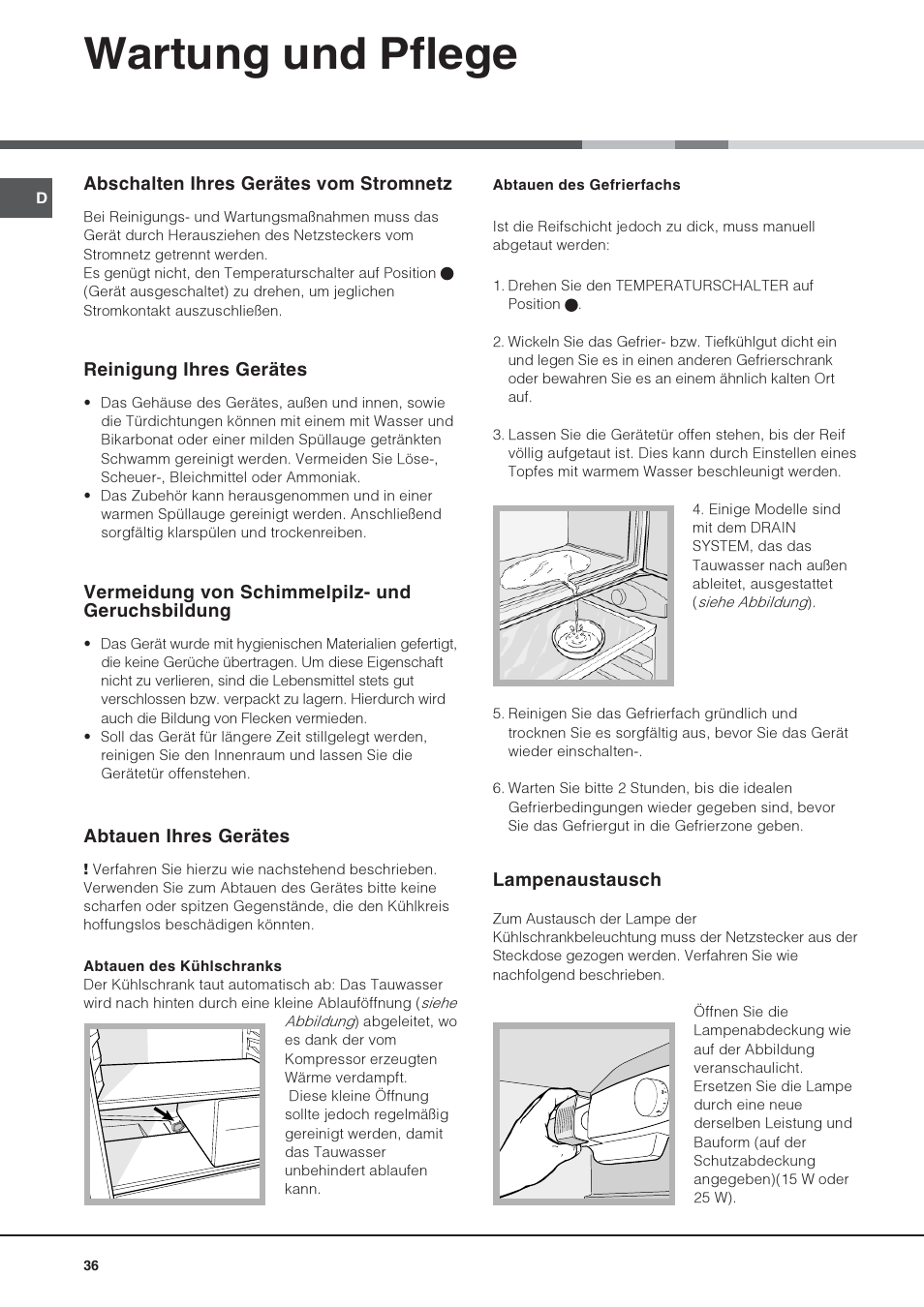 Wartung und pflege | Hotpoint Ariston Una puerta BSZ 3032 V User Manual | Page 36 / 40