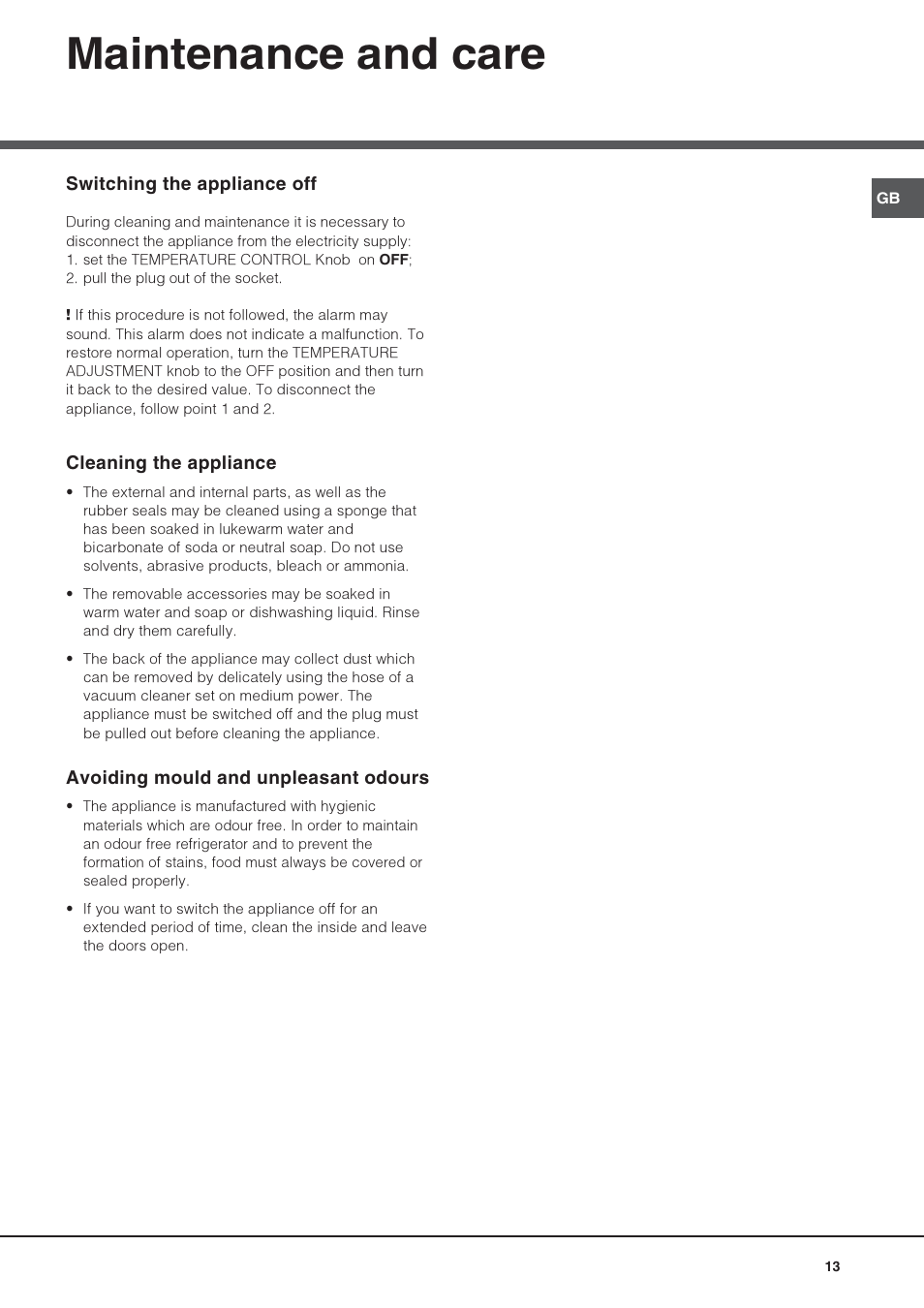 Maintenance and care | Hotpoint Ariston UPS 1721 F-HA User Manual | Page 13 / 48