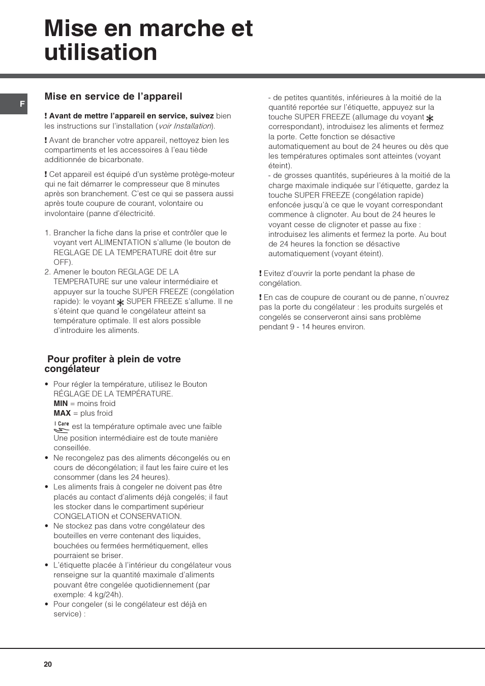 Mise en marche et utilisation | Hotpoint Ariston UPS 1721 F-HA User Manual | Page 20 / 48