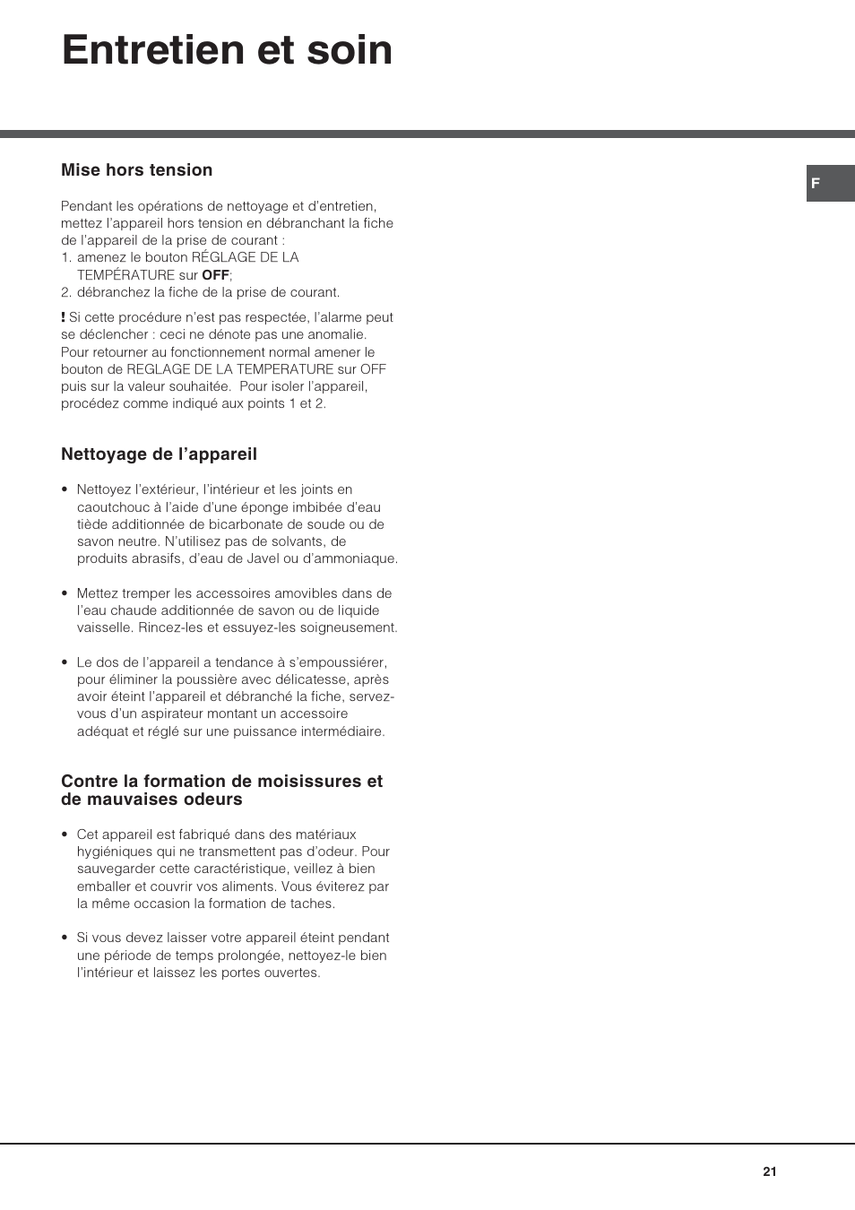 Entretien et soin | Hotpoint Ariston UPS 1721 F-HA User Manual | Page 21 / 48