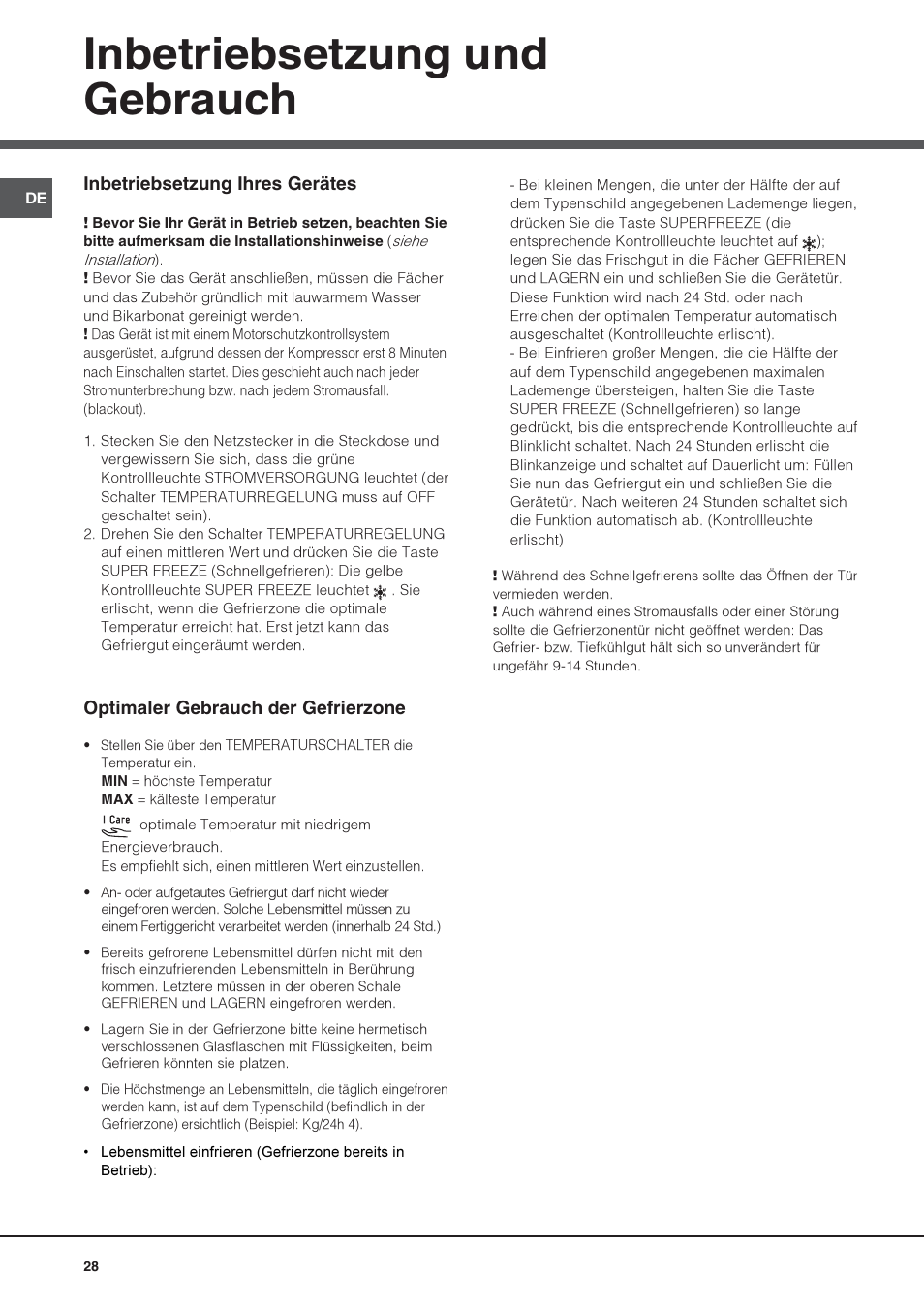 Inbetriebsetzung und gebrauch | Hotpoint Ariston UPS 1721 F-HA User Manual | Page 28 / 48