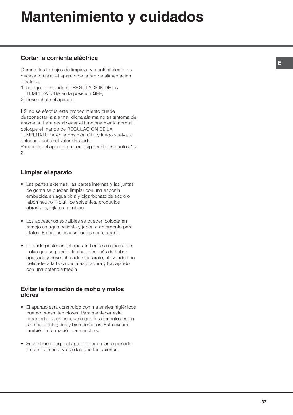 Mantenimiento y cuidados | Hotpoint Ariston UPS 1721 F-HA User Manual | Page 37 / 48