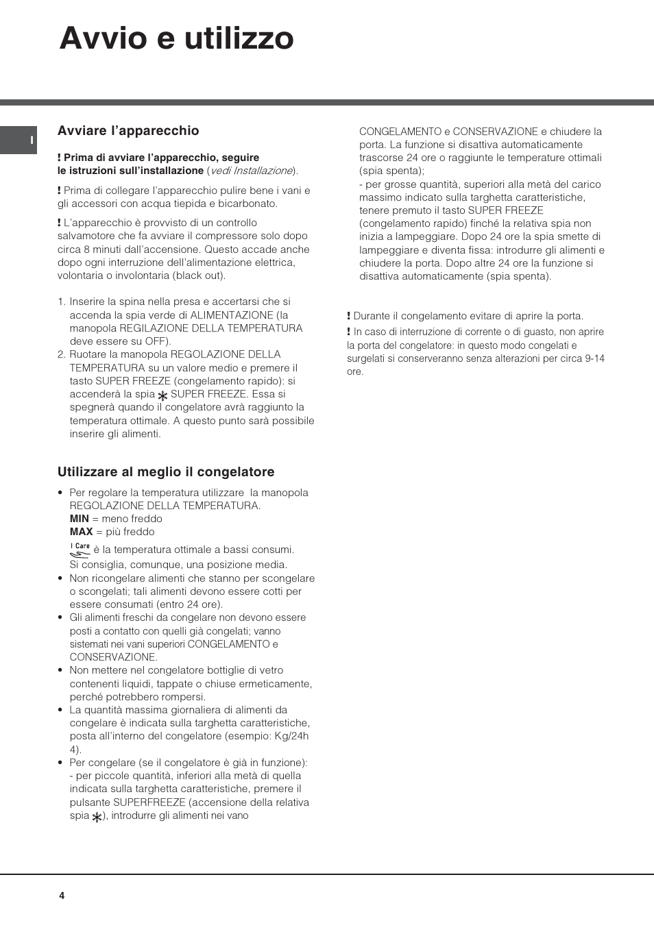 Avvio e utilizzo | Hotpoint Ariston UPS 1721 F-HA User Manual | Page 4 / 48