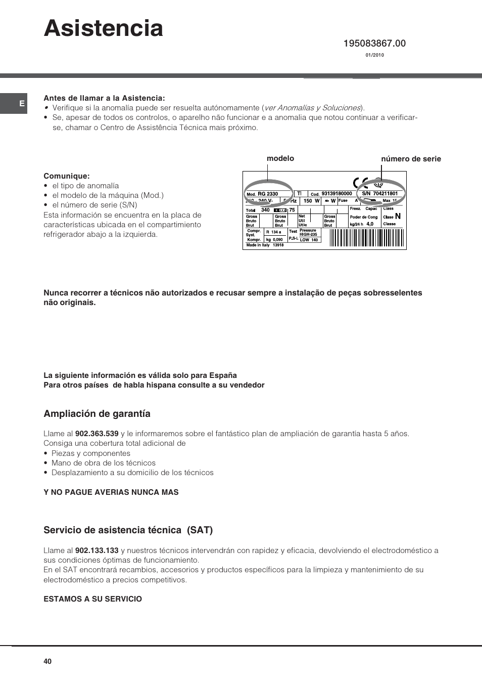 Asistencia | Hotpoint Ariston UPS 1721 F-HA User Manual | Page 40 / 48